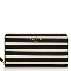 Kate Spade | Women's Wallet | Black & Cream Stripes | Zip Around Wallet | NWT